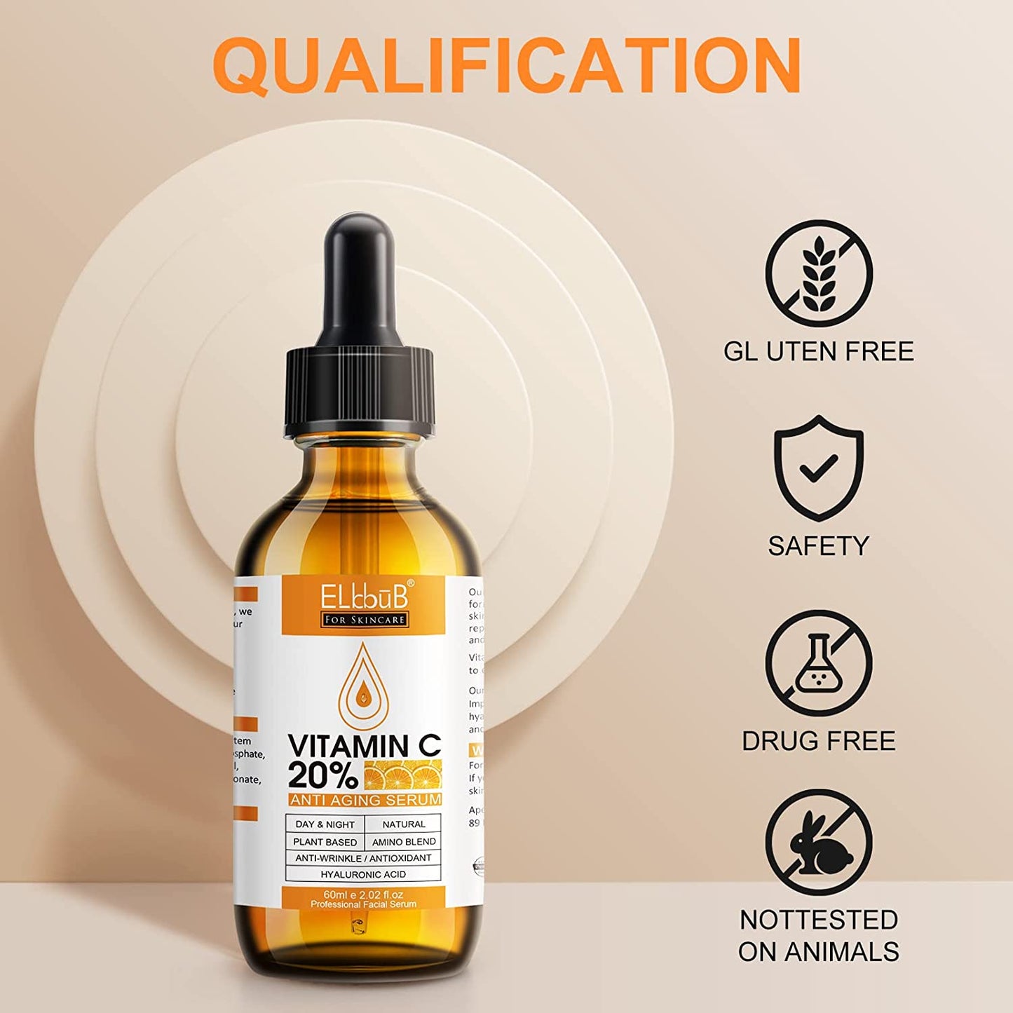 Premium 20% Vitamin C Serum with Hyaluronic Acid, Retinol & Amino Acids – Anti Aging Face Serum for Wrinkles, Hydrating & Collagen Boosting Korean Skin Care, 60ml