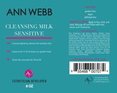 Sensitive Cleansing Milk - Gentle Daily Face Cleanser for Sensitive Skin Nourishes & Rejuvenates - Sensitive Milk Cleanser for All Skin Types w/o Irritating Ingredients. (6oz)