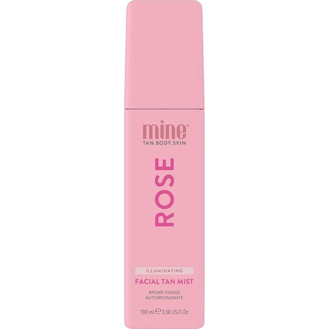 Minetan Rose Face Tan Mist | Clear Facial Self Tanning Spray | Gradual Daily Sunless Tanner, Infused | Soothing Rose Water & Vitamin C | Hydrating, Golden Glow Skin Finish | 3.38 Fl Oz