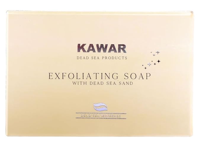 KAWAR Dead Sea Exfoliating Soap with Dead Sea Sand - Salicylic Acid, Magnesium Chloride, Shea Butter, Olive Oil & Tea Tree - Vegan Soap Bar for Men & Women, 4.2 oz (Pack of 2)