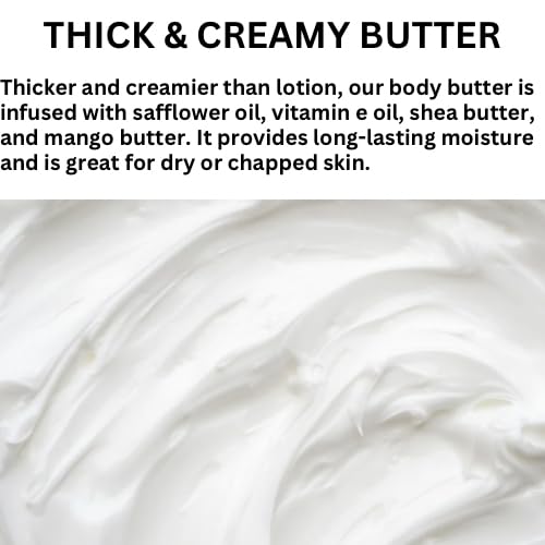 LE SHEA Vanilla Cream Body Butter, Vegan Skin Cream Moisturizer, African Shea Butter, Mango Butter, Vitamin E Oil Skin Care Thick Lotion for Dry Sensitive Dry Cracked Hand Feet 8 oz