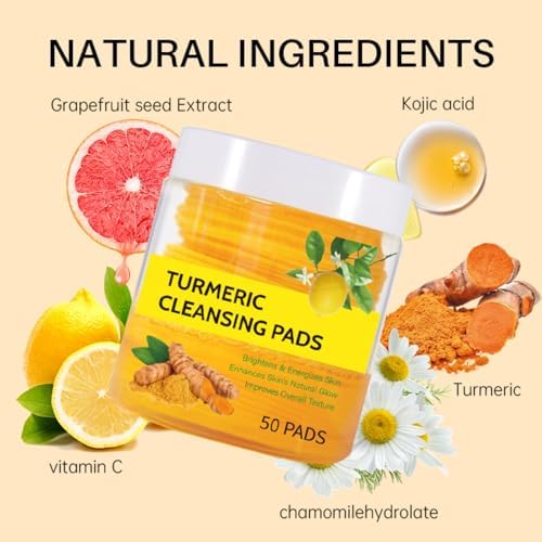 Turmeric Cleansing Pads for Face - Turmeric Exfoliating Face Scrub Pads with Vitamin C - Help Balance Skin Oil & Water - Suitable for All Skin Types - 50 Pcs (M)