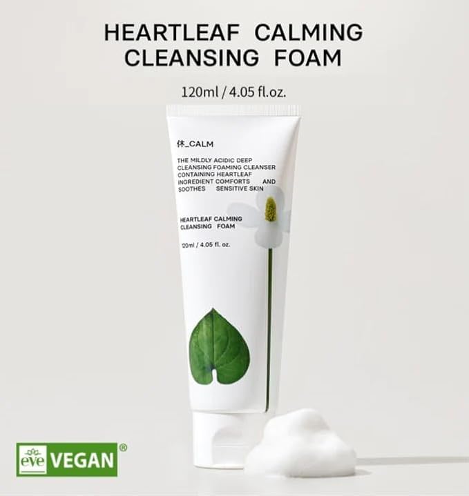 Heartleaf Calming Cleansing Foam - Korean Skincare Face Wash for Sensitive Skin, Makeup Remover & Hydrating Cleanser with Centella & Bamboo Extracts - Hypoallergenic & EWG Green Ingredients, 120ml