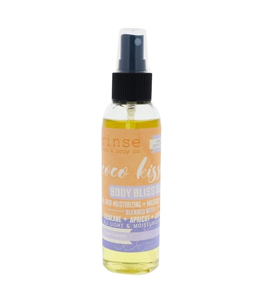 Rinse Bath & Body Coco Kissed Body Oil Moisturizer Spray - Natural, Light & Fast Absorbing | Squalane, Grapeseed & Apricot Oil | All Skin Types | Shower & Massage | Vitamin E | Handmade | 4floz