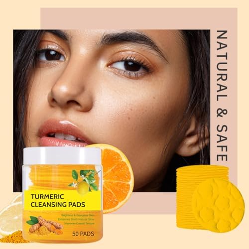 Turmeric Cleansing Pads for Face - Turmeric Exfoliating Face Scrub Pads with Vitamin C - Help Balance Skin Oil & Water - Suitable for All Skin Types - 50 Pcs (M)