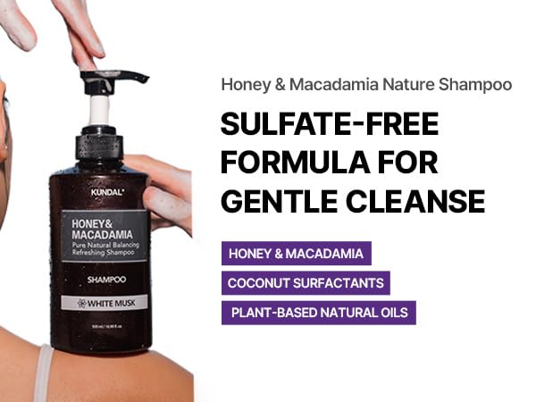 KUNDAL Honey & Macadamia Shampoo – Deep Moisturizing & Damage Repair, Pink Grapefruit Scent, Sulfate-Free Korean Hair Care, 16.9 fl oz (500ml)