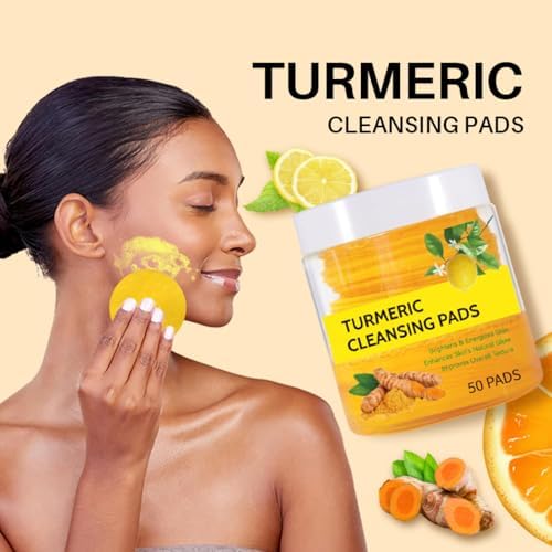 Turmeric Cleansing Pads for Face - Turmeric Exfoliating Face Scrub Pads with Vitamin C - Help Balance Skin Oil & Water - Suitable for All Skin Types - 50 Pcs (M)