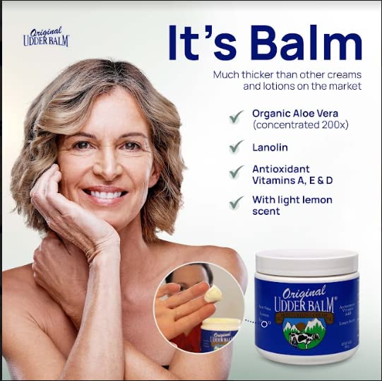 Original Udder Balm Jar - Made in USA - Extra Thick Udder Cream & Hand Balm for Dry Skin, Cracked Heels, Rough Hands – Deep Moisture Heel Cream & Foot Moisturizer with Aloe Vera, 16 Fl Oz
