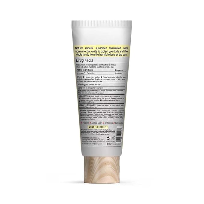 Bee and You Kids 100% Natural SPF 50 Mineral Sunscreen for Kids, Face and Body, Water Resistant, Sun Protection with Zinc Oxide & Bee Propolis, Hypoallergenic, 2.7 oz (80 mL)