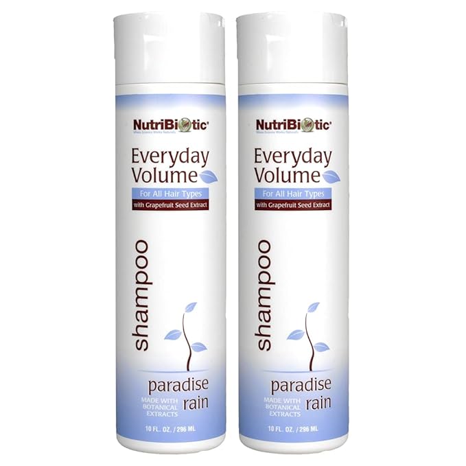 NutriBiotic Everyday Volume Shampoo, Paradise Rain, 10 Fl. Oz Twin Pack | GSE & Botanicals for All Hair Types | Free of Parabens, Sulfates, Dyes, Colorings, Cocamide DEA & Chlorine Derivatives