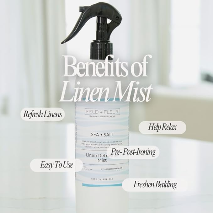 Field + Fleur by Hillhouse Naturals Lake Side Linen Refresher Mist 15.5oz - Fresh Home Fragrance Spray for Bedding, Sofas & Clothes - Amber, Citrus, Coconut, Musk & Sandalwood - Made in the USA