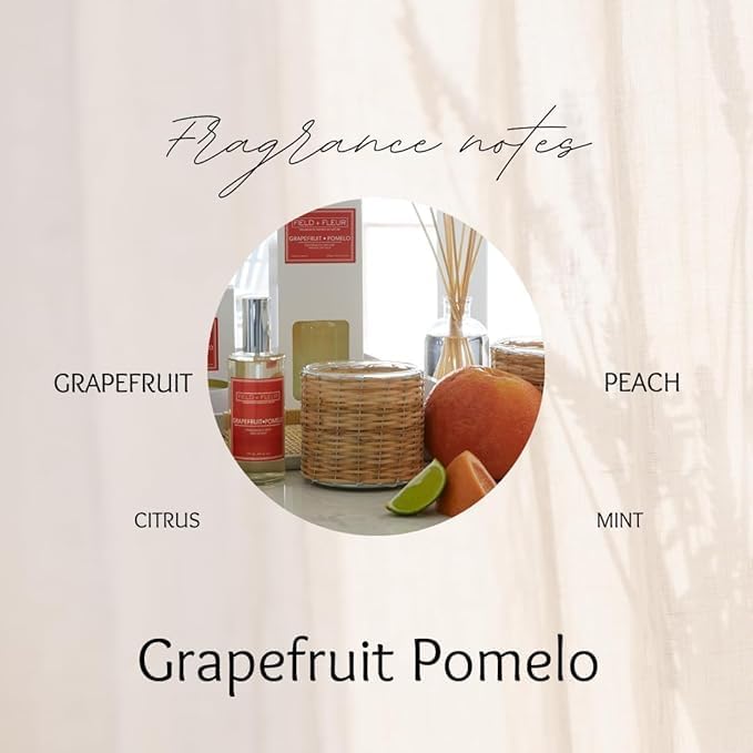 Field + Fleur by Hillhouse Naturals Grapefruit Pomelo Linen Refresher Mist 15.5oz - Fresh Home Fragrance Spray for Bedding, Sofas & Clothes - Sweet Grapefruit, Peach, Mint & Cassis - Made in the USA