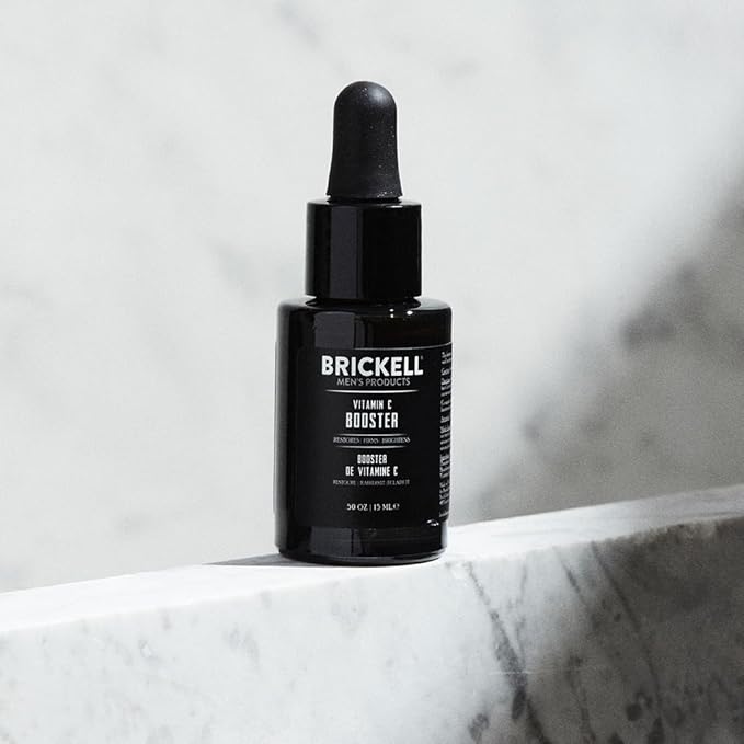Brickell Men’s Vitamin C Booster Serum for Men, Natural and Organic Vitamin C Booster for Face to Ramp Up Collagen Production, Fight Wrinkles and Aging, 0.5 Ounce, Unscented (Unscented, 0.5 Ounce)