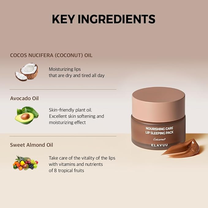 Klavuu Lip Mask Sleeping Pack (0.7oz) – Overnight Deep Hydrating Korean Lip Balm Treatment for Very Dry, Chapped Lips | Lip Lightening & Plumping with Instant Hydration | Gentle Exfoliating (Coconut)