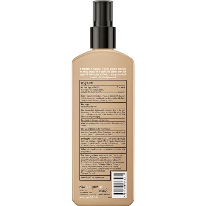 b.tan SPF 7 Sun Tanning Lotion Spray | Bronze In a Bottle - Best Tan Intensifier, Browning Outdoor Bronzing Accelerator, Packed with Argan Oil, Electrolytes, & Vitamin C, Austrailian Brand, 8.45 Fl Oz