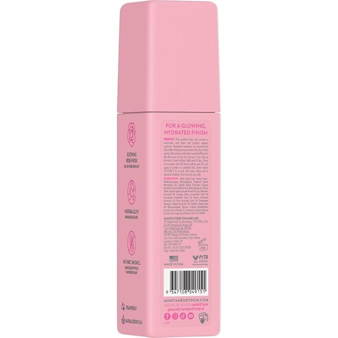 Minetan Rose Face Tan Mist | Clear Facial Self Tanning Spray | Gradual Daily Sunless Tanner, Infused | Soothing Rose Water & Vitamin C | Hydrating, Golden Glow Skin Finish | 3.38 Fl Oz