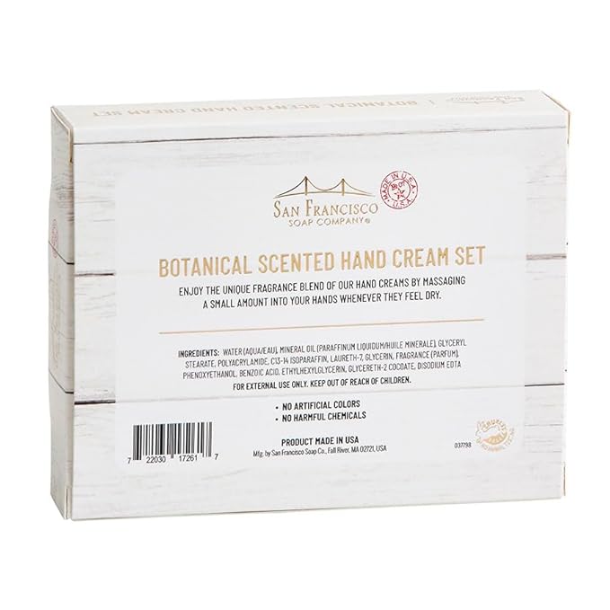 San Francisco Soap Company Botanical Hand Cream 3 Piece Set | Jasmine & Sandalwood, Lotus & Shea Butter, Violet & White Amber | Made in USA |