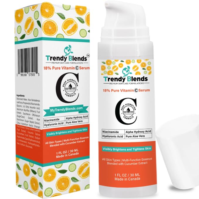 18% Pure Vitamin C For Face Serum | Hyaluronic Acid | Niacinamides | Even Skin Tone Moisturizer | Smooths Fine Lines with Deep Hydrating Formula 1Fl Oz