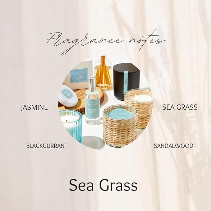 Field + Fleur by Hillhouse Naturals Sea Grass Linen Refresher Mist 15.5oz - Fresh Home Fragrance Spray for Bedding, Sofas & Clothes - Blackcurrant, Jasmine & Sandalwood - Made in the USA