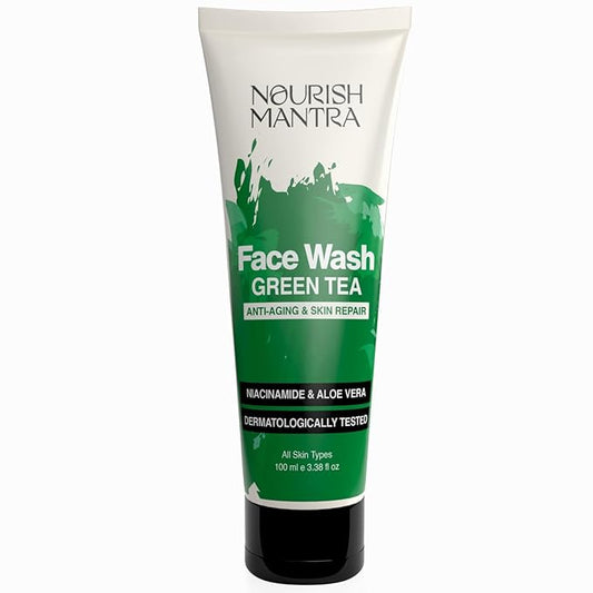 Nourish Mantra Green Tea Tatva Face Wash | With Green Tea, Walnut Powder & Niacinamide| For All Skin Types | 2-in-1 Exfoliator & Face Cleanser | Paraben & SLSSLES Free - 100 ml