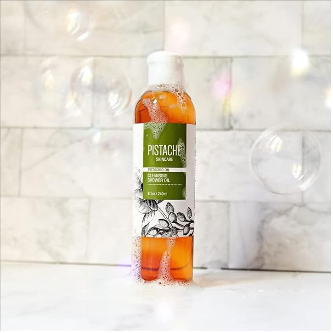 Pistaché Skincare Pistachio Oil Cleansing Shower Oil | Oil-to-Foam Formula | Moisturizing & Nourishing Body Wash with Vitamin E & Antioxidants, 8.1 oz