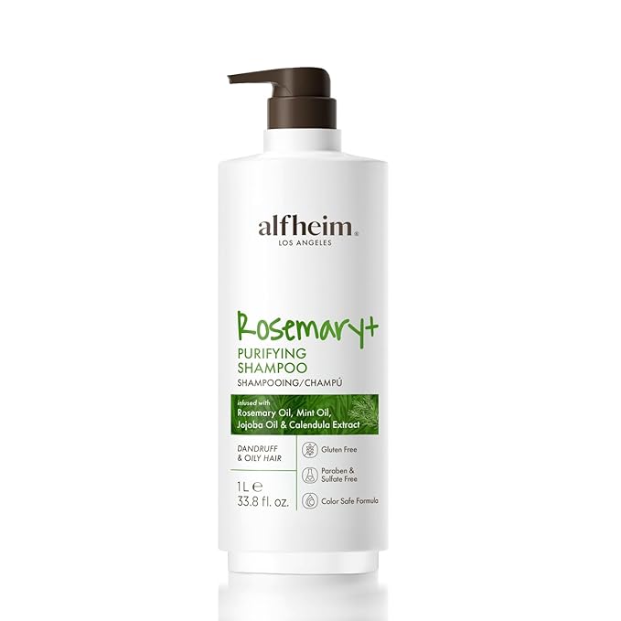 ALFHEIM Rosemary+ Purifying Shampoo | Rosemary, Mint & Jojoba Oil Infused | Gentle Cleansing While Balancing for Oily Scalp & Removing Build-Up | Sulfate-Free & Paraben-Free | 33.8 fl oz