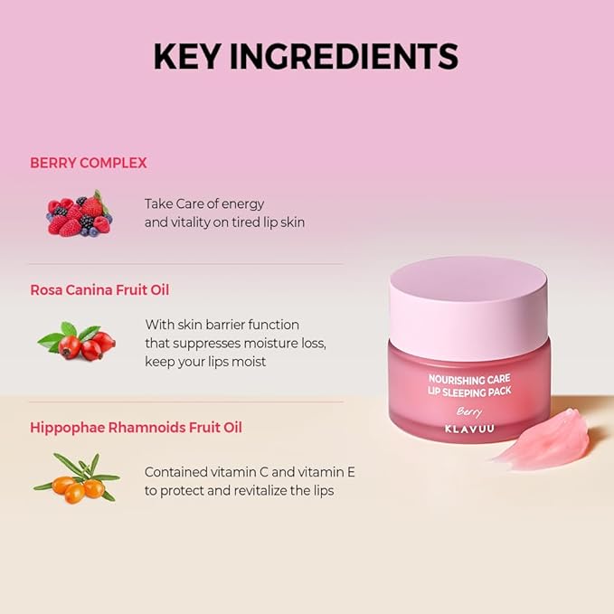 Klavuu Lip Mask Set (2PCS) – Overnight Deep Hydrating Korean Lip Balm Treatment for Very Dry, Chapped Lips | Lip Lightening & Plumping with Instant Hydration | Gentle Exfoliating (Berry & Vanilla)