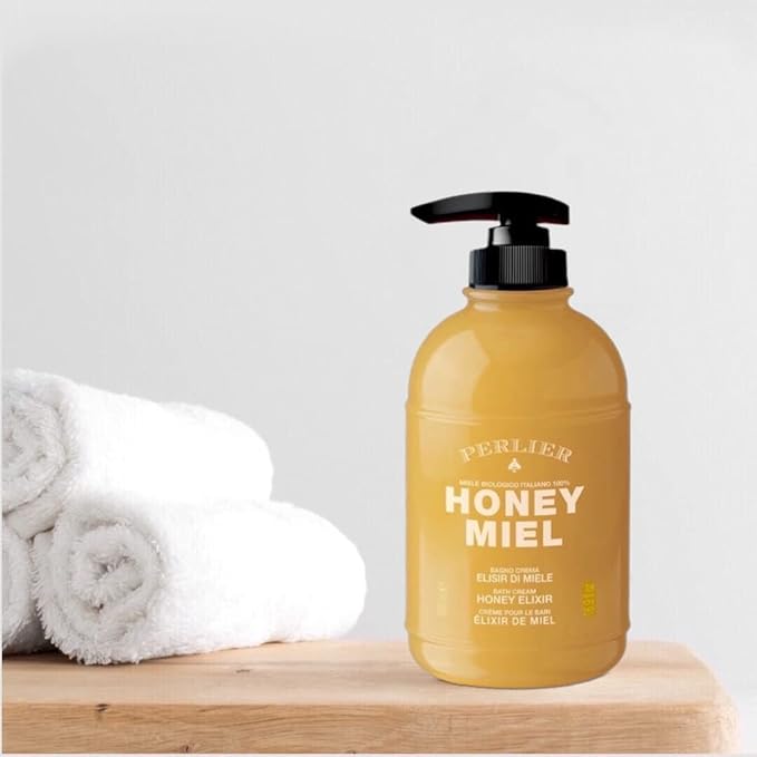 Perlier Sweet Honey Miel Shower & Bath Cream - Nourishing & Soothing Luxury Bath Cream Made with 100% Organic Italian Honey for Deep Moisturization and Hydration (16.9 Fluid Oz.)