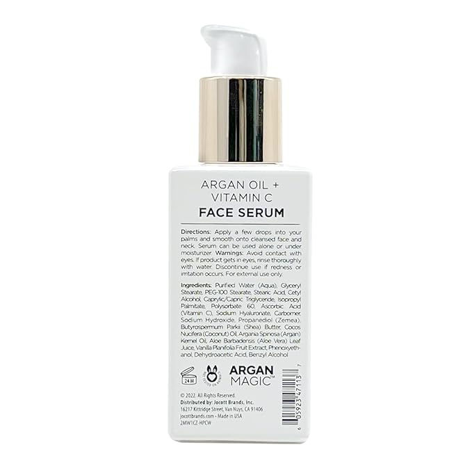 Argan Magic Brighten Face Serum with Vitamin C & Argan Oil - Hydrating & Brightening Formula | Reduce Dark Spots, Fine Lines, & Wrinkles (2 oz)