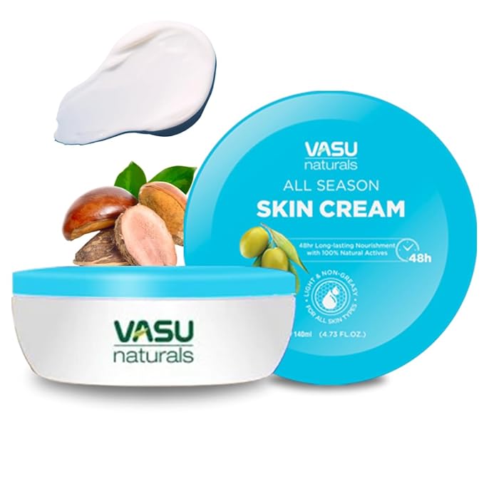 Vasu Naturals All Season Skin Cream, Lightweight Non-Greasy Face & Body Moisturizer with Shea Butter, for Dry, Sensitive & Normal Skin – 4.73 fl oz Each (Pack of 2)