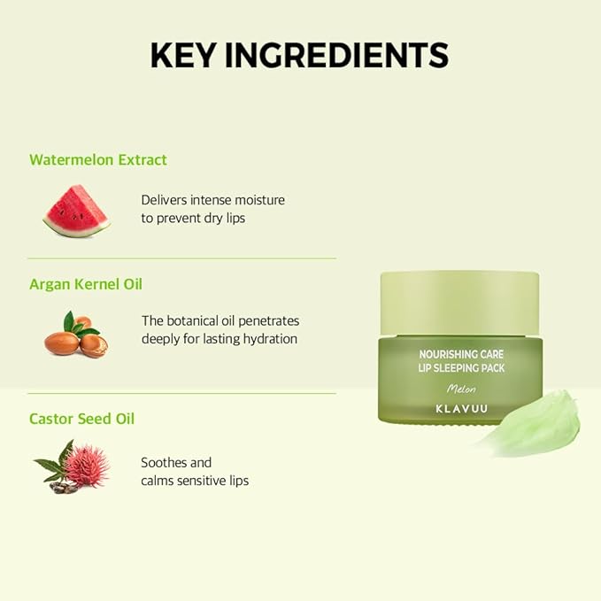 Klavuu Lip Mask Sleeping Pack (0.7oz) – Overnight Deep Hydrating Korean Lip Balm Treatment for Very Dry, Chapped Lips | Lip Lightening & Plumping with Instant Hydration | Gentle Exfoliating (Melon)