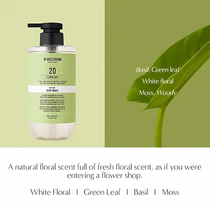 W.Dressroom Perfume Body Wash, Moisturizing Cleanser with Refreshing Scent, Gentle Hydrating Shower Gel, Korean Skincare, No.20 Flower Shop Scent, 16.9 fl oz (500 ml)