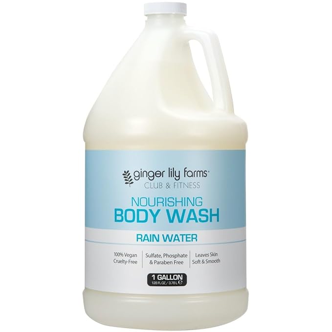 Ginger Lily Farms Club & Fitness Nourishing Body Wash, 100% Vegan & Cruelty-Free, Bath & Shower Gel for Men and Women, Rain Water Scent, 1 Gallon (128 fl. oz.) Refill