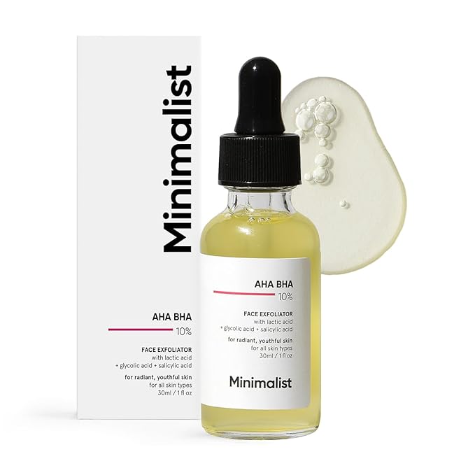 Minimalist 10% AHA (Lactic Acid & Glycolic Acid) BHA (Salicylic Acid) Exfoliating Serum | Mildly Exfoliates without Drying for Radiant, Youthful Skin | For Women & Men | 1 Fl Oz / 30 ml