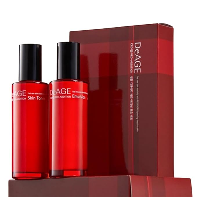 CHARMZONE DeAge Red Addition (New Version) Korean Skincare Set β Anti-Aging Toner & Emulsion Duo (100ml / 3.38 fl.oz Each) with Red Wine, Pomegranate & Tomato for Hydration, Firming & Radiance