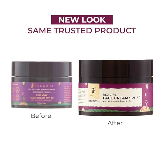 Pilgrim Red Vine Vitamin C Face Cream SPF 30 | with Rosehip Oil (PA+++) | Fights Wrinkle | Provides Long Lasting Sun Protection | 1.76 Oz (50gm)