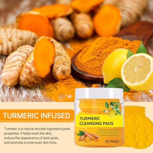 Turmeric Cleansing Pads for Face - Turmeric Exfoliating Face Scrub Pads with Vitamin C - Help Balance Skin Oil & Water - Suitable for All Skin Types - 50 Pcs (M)