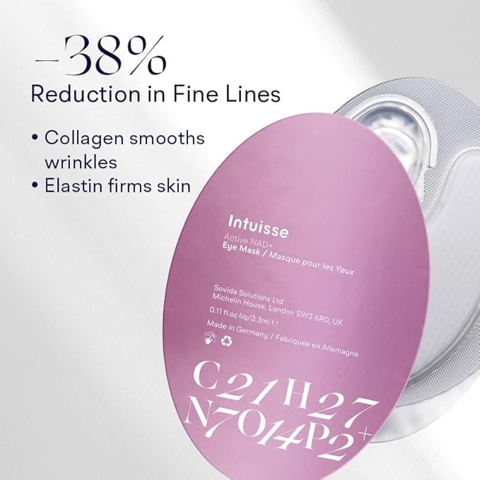 Active NAD+ Collagen Eye Mask - 5% Pharma-Grade NAD+ Advanced Liposomal Formulation - Smoothing & Depuffing Patches - Peptide-Enhanced Undereye Treatment (0.44 fl oz)