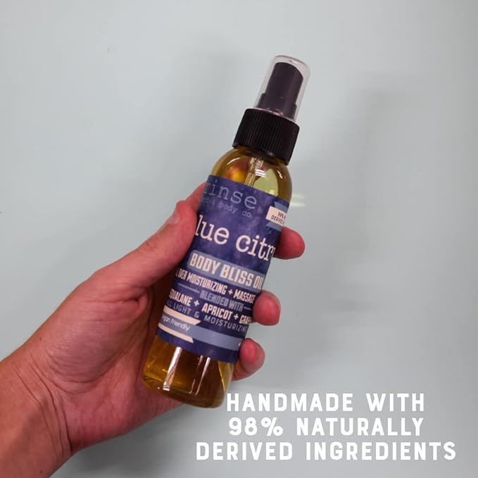 Rinse Bath & Body Blue Citrus Body Oil Moisturizer Spray - Natural, Light & Fast Absorbing | Squalane, Grapeseed & Apricot Oil | All Skin Types | Shower & Massage | Vitamin E | Handmade | 4floz