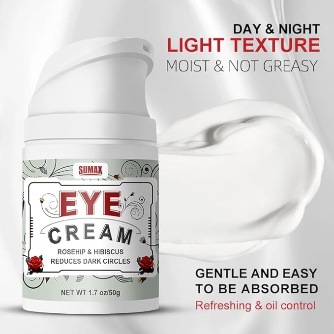 Eye Repair Cream, Rosehip & Hibiscus Eye Cream for Dark Circles, Puffiness, Wrinkles and Bags, Reduce Fine Lines for Sensitive Skin - 1.7 OZ