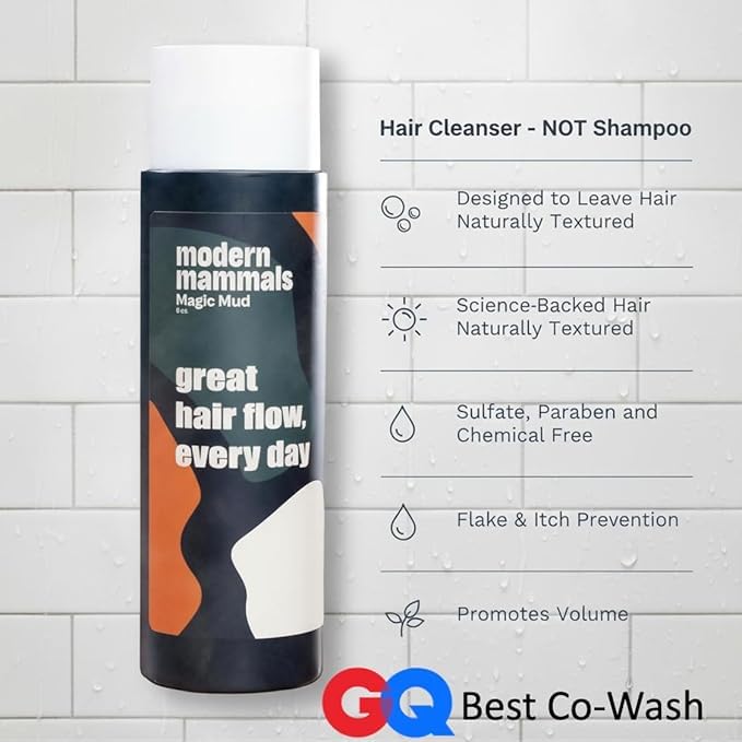 Modern Mammals Men's Shampoo Alternative I Sulfate Free CoWash I Enhances Natural Hair Volume I Lather Free, Cleansing, Hydrating, Replaces Conditioner, 2 in 1, I Barber Recommended I Bar + 8oz Bottle
