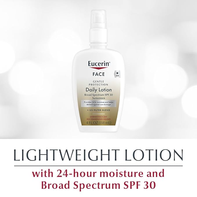 Eucerin Daily Protection Face Lotion with Broad Spectrum SPF 30 Sunscreen, Face Sunscreen Moisturizes and Helps Protect Sensitive, Dry Skin, Fragrance Free, 4 Fl Oz (Packaging May Vary)