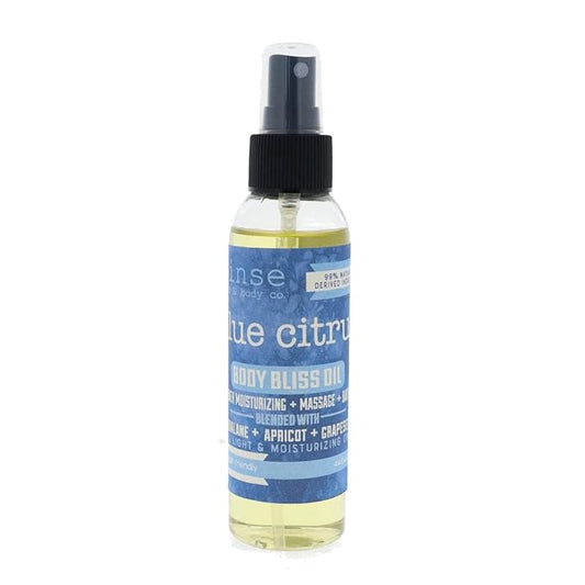 Rinse Bath & Body Blue Citrus Body Oil Moisturizer Spray - Natural, Light & Fast Absorbing | Squalane, Grapeseed & Apricot Oil | All Skin Types | Shower & Massage | Vitamin E | Handmade | 4floz