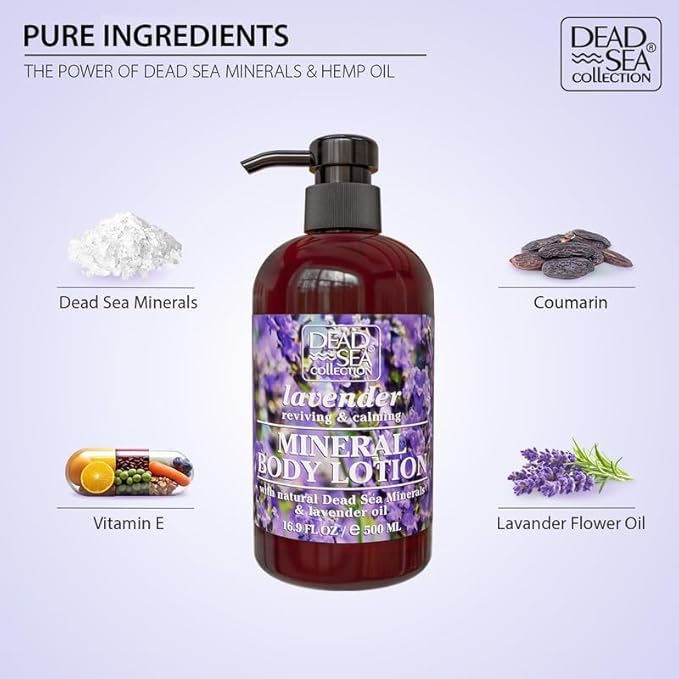 Dead Sea Collection Lavender Body Lotion - Nourishing Moisturizer for Women and Men - Rejuvenating Hand and Body Care for Dry Skin 16.9 Fl. Oz.