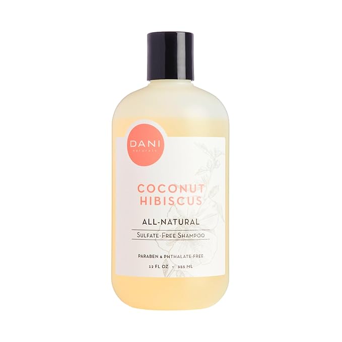 DANI Naturals Moisturizing Shampoo - Coconut Hibiscus - Sulfate-Free, Strengthens & Conditions Dry, Thin, Damaged Hair - Color-Safe, Organic Ingredients, 12 oz