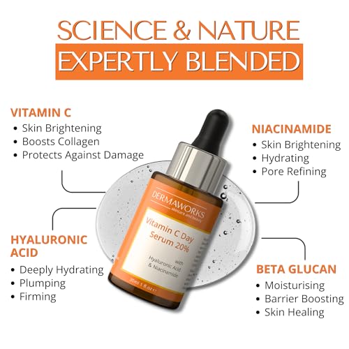 VITAMIN C SERUM FOR FACE – Hyperpigmentation Treatment, Dark Spot Corrector, Anti Wrinkle & Skin Brightening with Niacinamide, Hyaluronic Acid & Glycerin for Skin – Hydrating Glow Serum by DERMAWORKS
