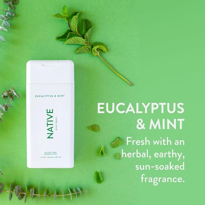 Native Body Wash Contains Naturally Derived Ingredients | For Women & Men, Sulfate, Paraben, & Dye Free Leaving Skin Soft and Hydrated | Eucalyptus & Mint 18 oz - 2 Pk