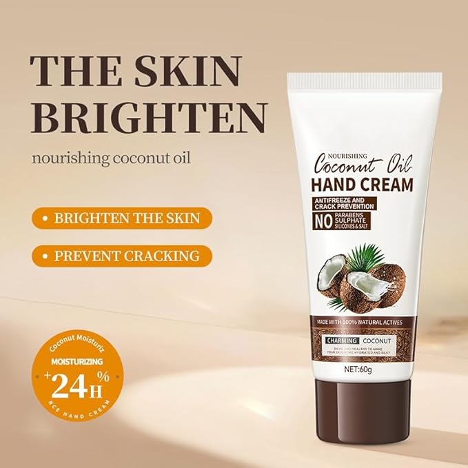 Gropse Coconut Hand Cream, Moisturizing Coconut Oil Hand Cream for Hands Aging Dry Cracked Hand Lotion for Women Men Provides Rich Moisture & Promotes Radiant Looking Skin -2.1oz