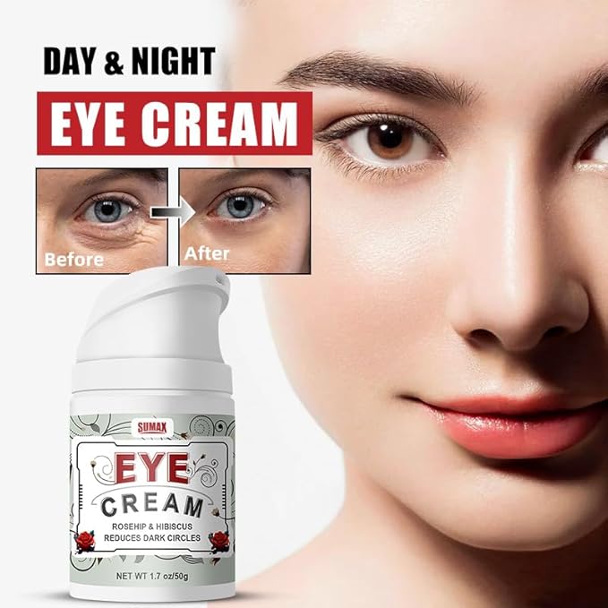 Eye Repair Cream, Rosehip & Hibiscus Eye Cream for Dark Circles, Puffiness, Wrinkles and Bags, Reduce Fine Lines for Sensitive Skin - 1.7 OZ