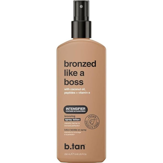 b.tan Sun Tanning Lotion Spray | Bronzed Like a Boss - Brown Outdoor Bronzing Accelerator, Best Tan Intensifier, No SPF, Packed with Coconut Oil, Peptides, & Vitamin E, Austrailian Brand, 8.45 Fl Oz